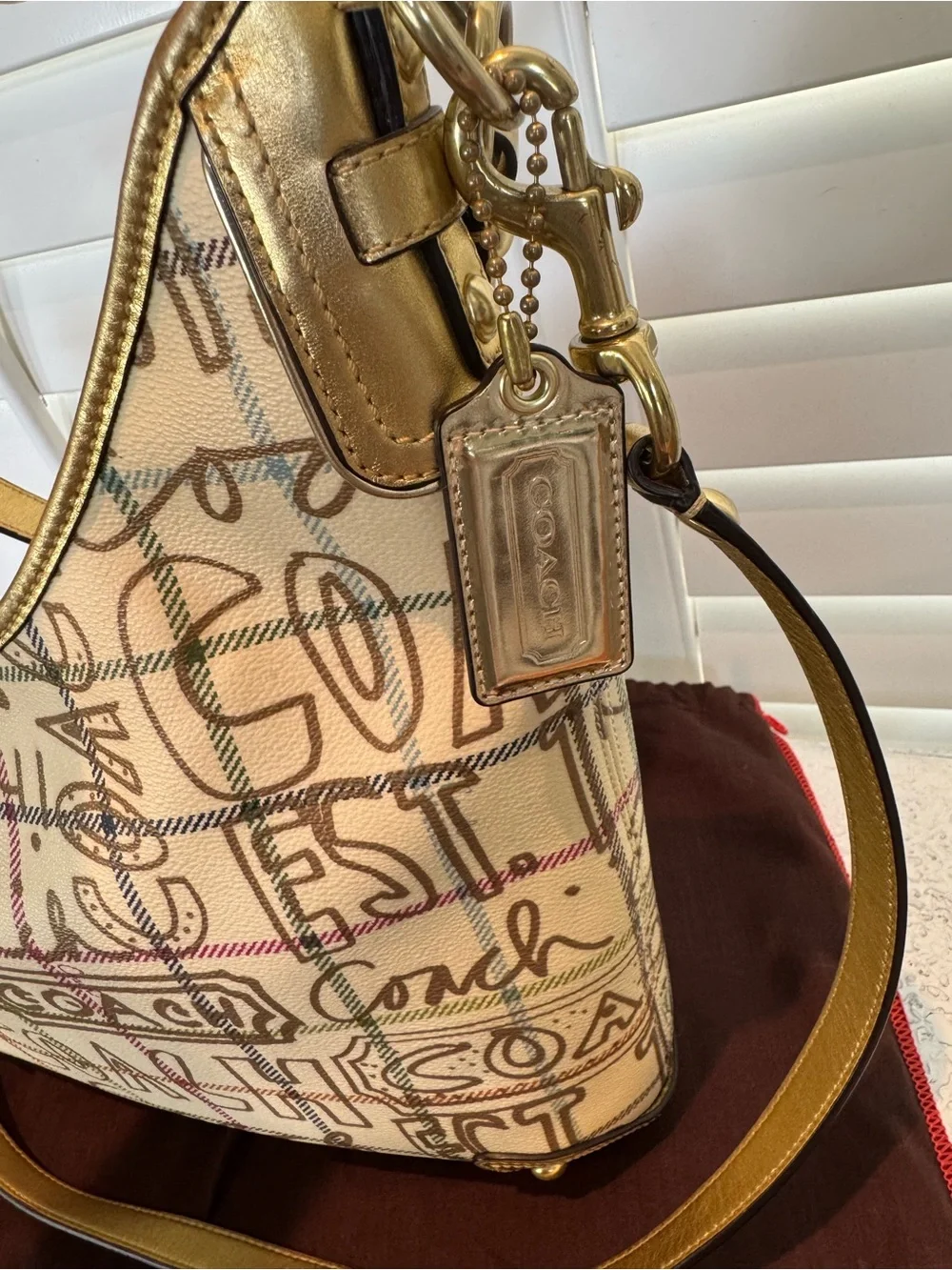 Coach Graffiti Tattersall Metallic Hobo Bag